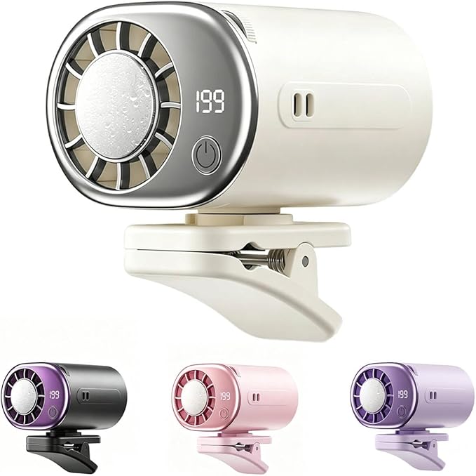 Clip On Fan with Led Display, Portable Ac for Car, 16°C Cooling System, 360° Rotation & 199 Speeds Adjustable Mini Car Fan, Car Air Conditioner, Personal Fan for Vehicle, Office, Outdoor Use (White) by Unknown