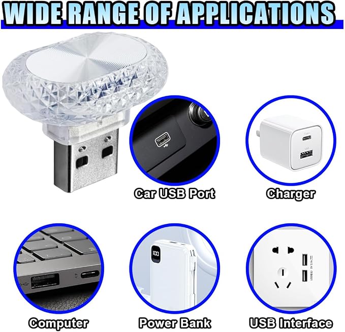 2PCS USB LED Car Interior Night Light, Crystal Mini Decoration Neno Ambient Light Car Interior Atmosphere Lamp, Plug-in USB Interface Auto Trunk Ambient Lighting Kit Universal for Cars (White) - Image 5