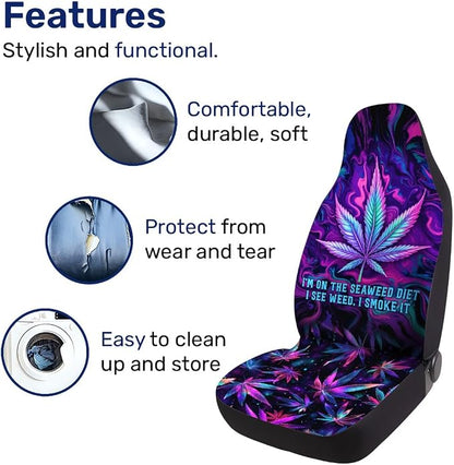 GENANY Colorful Botanical Leaf Car Seat Covers, 2-Piece Front Seat Set | 2-piece polyester front seat cover set, each 49.5 x 19.6 inches, with adjustable straps and hooks - Image 5