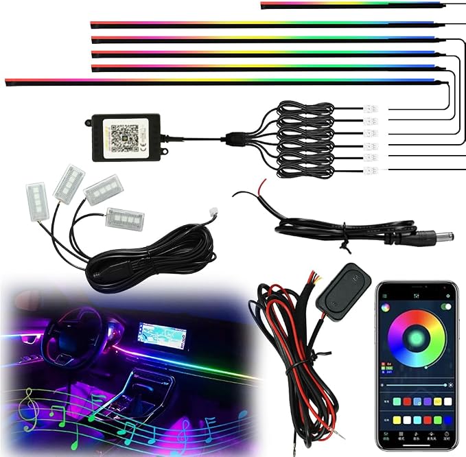 Interior Car Strip Lights Dreamcolor Acrylic Car Decorative Lights with APP Control Multicolor Internal Lighting Kit Music&DIY Function Ambient Fiber Optic Strip LEDs by Unknown