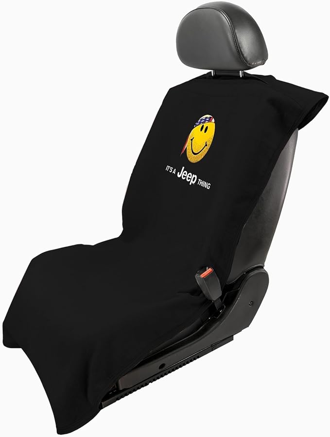 Seat Armour Seat Protector Towel 'Jeep Smiley Face' - Soft Machine Washable Jeep Seat Cover Towel - Easy to Install, Multipurpose Jeep Seat Towel - Black by SeatArmour