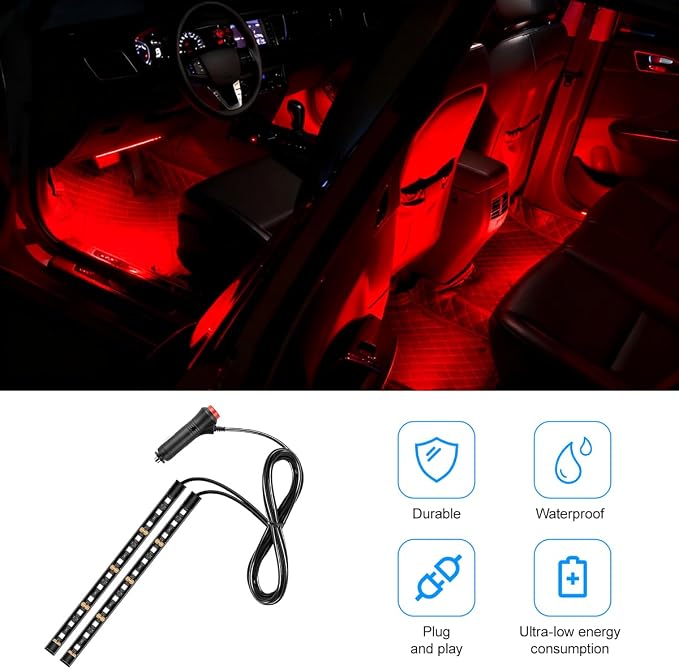 Car LED Strip Light, 12V 24 LED Vehicle Under Dash Neon Ambient Night Decor Lamp with Cigarette Lighter Plug, Automotive Interior Lighting Accessories, Universal for SUV Truck Sedan (Red) - Image 5