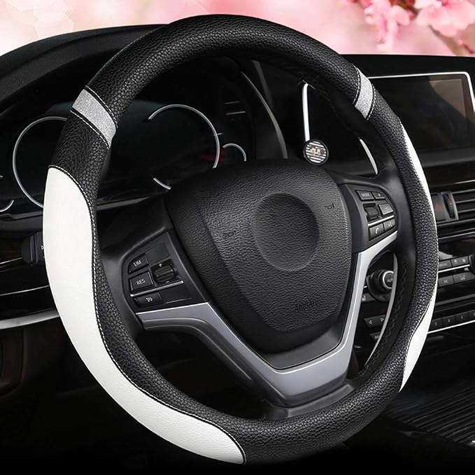 Steering Wheel Cover for Women Leather Universal Steering Wheel Cover for Car 15 inch (White) by Cxtiy