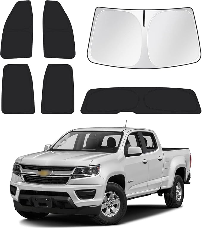 Canvcle Windshield Sun Shade for 2015-2022 Chevrolet/Chevy Colorado 4 Door Side Rear Window Shade Cover Sun Visor Shield Privacy Protection Keep Vehicle Cool Black 6PCS by Canvcle
