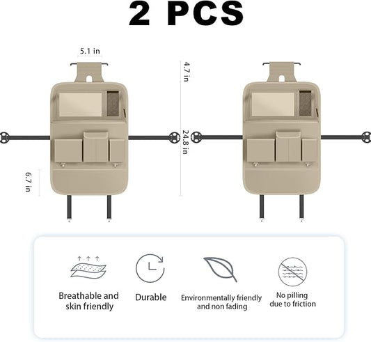 XDV Car Seat Organizers,Multi-functional Back Seat Protectors, Storage Pouches, and Tray Holders (for Cars, Kids, Seat Back and Rear Seats) (Plain Beige, 2 Pcs) - Image 2