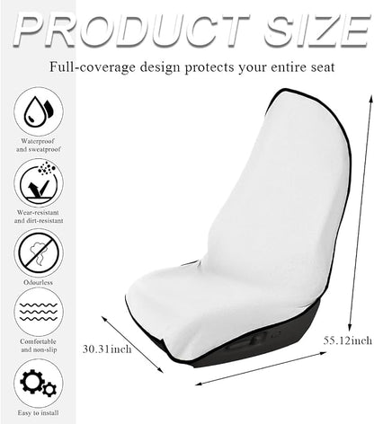 DXNQ Waterproof Car Towel Seat Cover, Sweating Non-Slip Premium Towel Carseat Cover Protector, Universal Soft Machine Washable Car Truck SUV Front Seat Cover for Gym Workout Beach Hiking (White) - Image 2