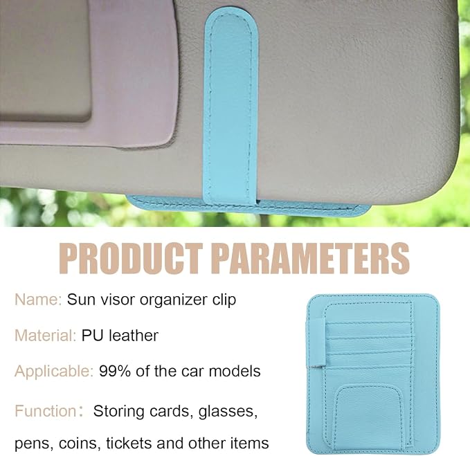 Augeny 2 PCS Car Sun Visor Organizer, Small Auto Visor Organizer and Storage, Registration and Document Holder for Sunglasses, Card, Pen, Driver License, Car Accessories (Blue) - Image 6