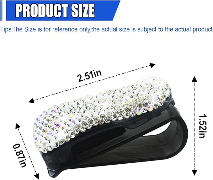 2PCS Bling Sunglass Holder for Car Sun Visor, Crystal Rhinestone Car Eyeglasses Hanger Mount with Ticket Card Clip, Fashion Auto Visor Decoration Accessories for Women Girls (White) - Image 2