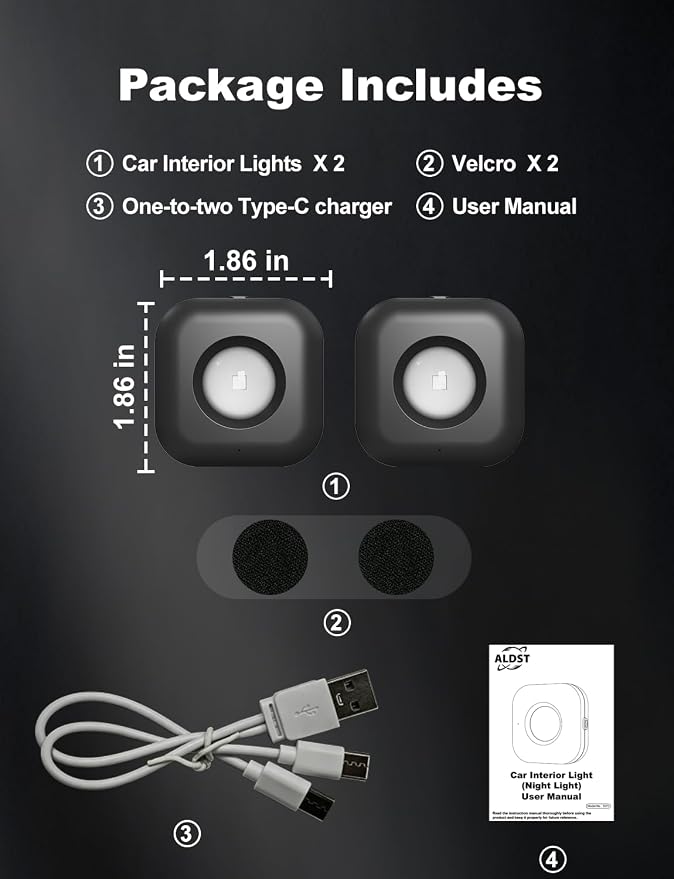 2PCS Car LED Lights Interior Wireless, 7 Color Ambient Lighting | USB-C Rechargeable 15H Battery, Smart Sync Car Decor Gifts for Men Women Teens All Vehicle Truck RV SUV Motorcycle - Image 8