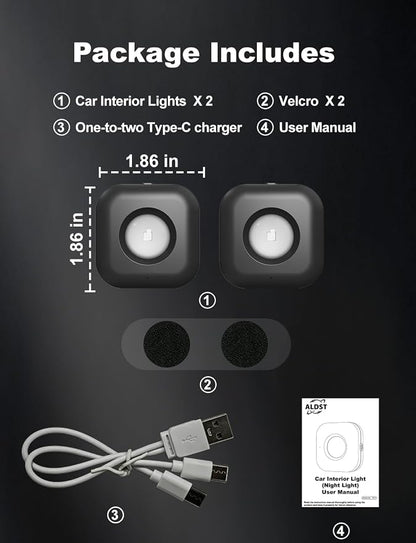2PCS Car LED Lights Interior Wireless, 7 Color Ambient Lighting | USB-C Rechargeable 15H Battery, Smart Sync Car Decor Gifts for Men Women Teens All Vehicle Truck RV SUV Motorcycle - Image 8