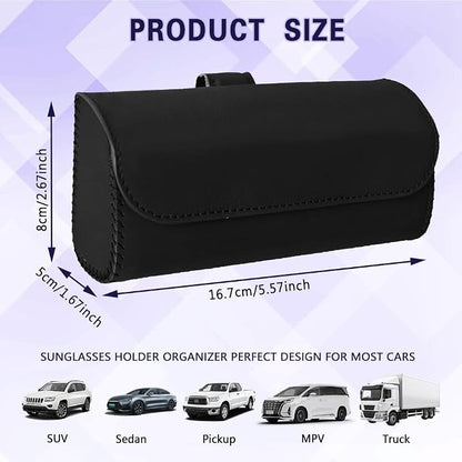 Sunglasses Holder for Car Sun Visor, Sunglass Organizer for Car, Magnetic Leather Eyeglasses Protective Storage Case, Waterproof Glasses Organizer Visor Accessories for Vehicles (Black) - Image 2