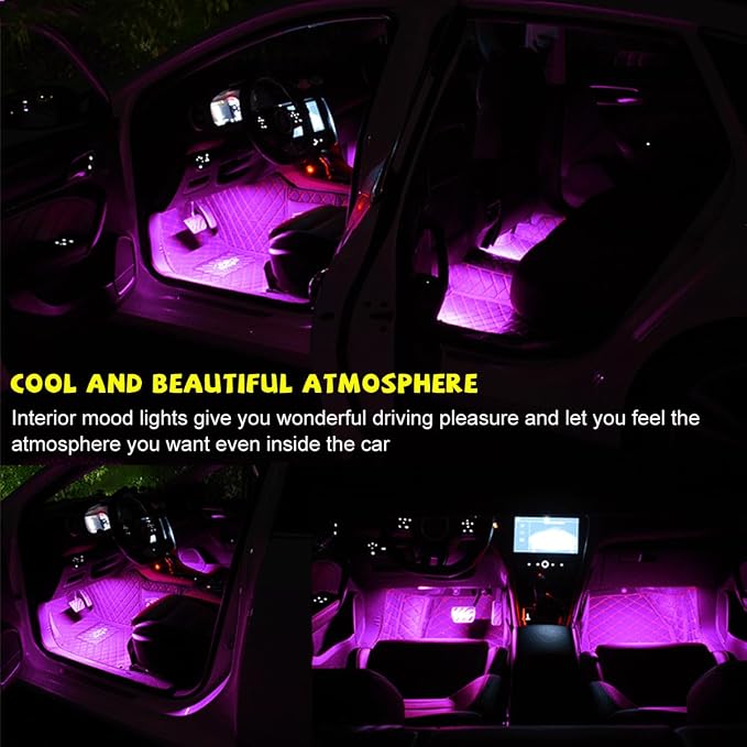 Car LED Strip Light, 48 LEDs RGB Neon Interior Atmosphere Lights, 12V Under Dash Ambient Night Light, USB Port Auto Interior Decorative Lamp, Universal Car Accessories (Pink Purple) - Image 4