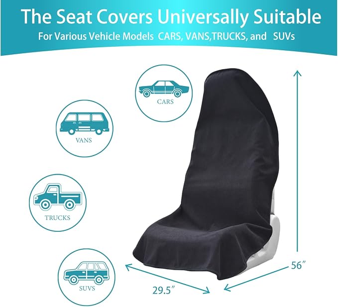 Car Seat Covers Universal Car Protective Front Seat Covers Washable Non-Slip Seat Protectors for Gym Workouts,Waterproof and Sweatproof Towel Seat Covers for Cars,Trucks, Jeeps (Black) - Image 5