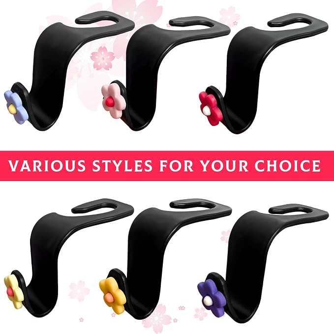 Yourkar 4 PCS Car Seat Headrest Hook, Plastic Headrest Hooks with Adhesive Flower, Auto Back Seat Hanger Storage Hook for Grocery Bag Purse Handbag Umbrella, Car Accessories (Purple) - Image 6