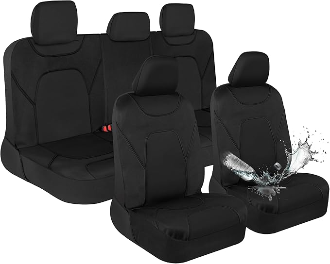 Motor Trend Waterproof Car Seat Covers Full Set – Black Seat Covers for Car Front & 60/40 Split Back Bench - Carseat Cover for Trucks, SUV, Vans - Universal Fit for Most Regular Size Vehicles by MotorTrend