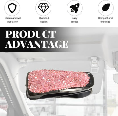 Wevdn 2 PCS Car Sun Visor Glasses Holder, Fashion Bling Car Eyeglasses Sunglasses Hanger for Women Girls, Glasses Holder Clip Hanger Mount with Ticket Card Clip, Car Accessories (Pink) - Image 4