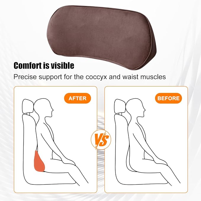 Zpana Car Lumbar Support Pillow, Memory Foam Back Cushion, Coffee | Memory Foam Lumbar Support Pillow, Lower Back Pain Relief & Sciatica, Comfortable Driver Seat Pad, Universal Seat Cushion - Image 3