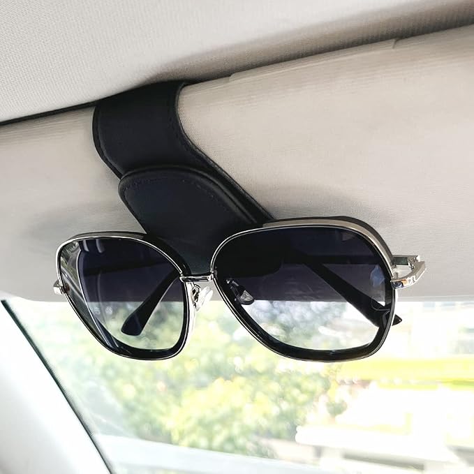 2Pcs Sunglass Holder for Car, Magnetic Leather Eyeglass Hanger Clip for Car Sun Visor, Sunglasses Holder and Ticket Card Clip for Car Visor Accessories - Image 2