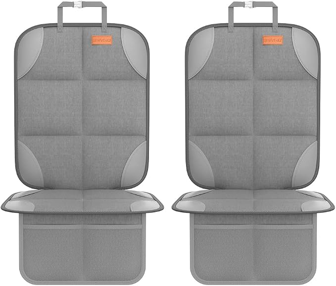 SMART ELF 2 Pack Car Seat Protector-600D Fabric Waterproof (Light Grey) | Baby/Pets for Child Car Seat with Thicily Padded and Non-Slip Backing Mesh Pockets, Universal Size - Sedan SUV Truck by SMARTELF