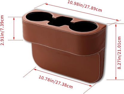 Car Cup Holder, Auto Front Seat Gap Interior Drink Organizer, Multifunctional Cup Drink Holders with PU Leather Cover, Gap Filler Storage Box Coin Bucket Console Side Pocket Key Wallet Holder (Brown) - Image 3