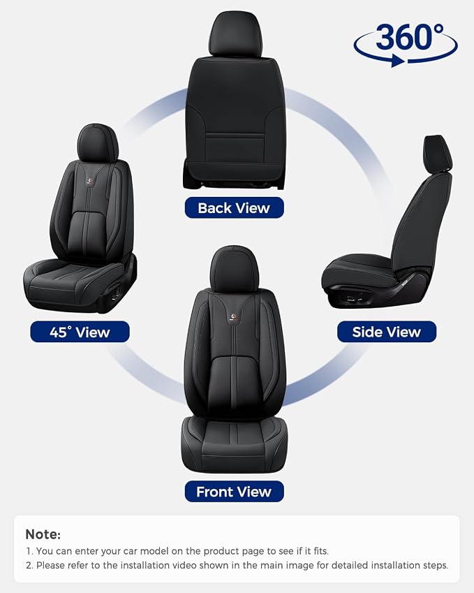 Huidasource Black Front Seat Cover Luxury Nappa Leather, Front Car Seat Cover with Airbag, Front Storage Pocket, Lumbar Support, Cooling＆Heating, Universal Fit for Most Cars SUV Trucks, Black - Image 9