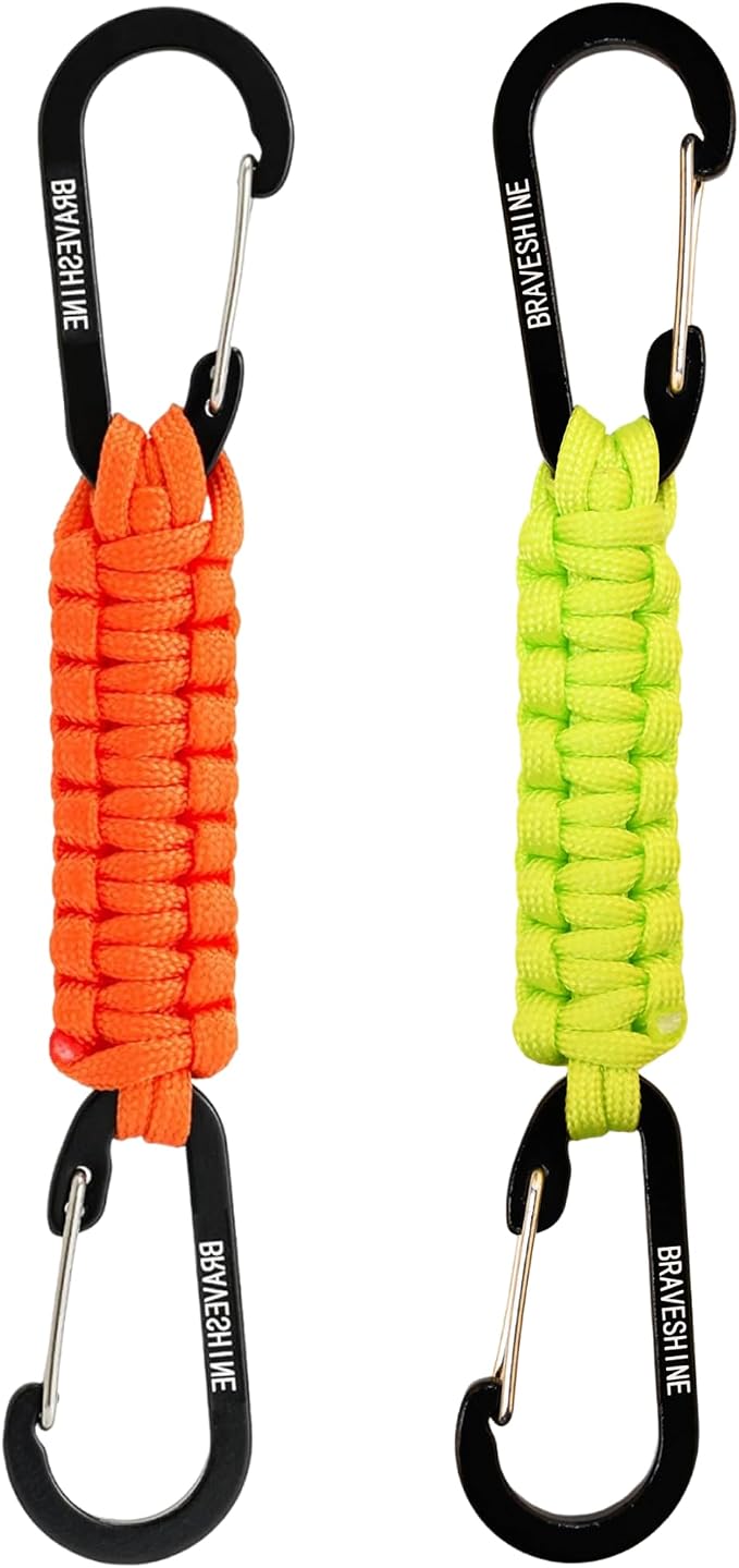 BRAVESHINE Paracord Keychain Carabiner Clip | D Ring Hanger Lanyard Hook | 7.3inch Long | for Stroller, Water Bottle, Key, Backpacks, Men, Women, Luggage, Car Seat Headrest, Fence, Bag Charms by BRAVESHINE