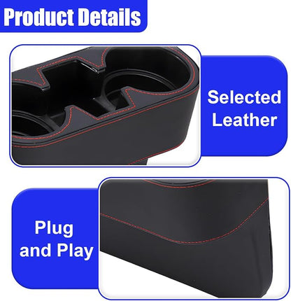 YoRise Car Cup Holder, PU Leather Automotive Cup Drink Holder, Car Seat Gap Filler Storage Box, Multifunctional Front Seat Organizer, Cell Mobile Phone Holder, Coin Bucket (Black) - Image 3