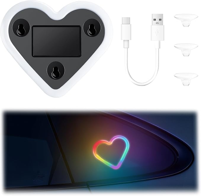 iFunyLED Heart-Shaped Solar Powered Car LED Interior Ambient Light, Wireless Lamp with 8 Lighting Modes, Dual Charging & Dual Sensor Design, Cute Car Accessories Gift for Women, Pack of 1 (Multicolor) by iFunyLED