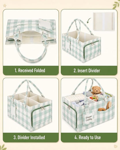 ABOOFAN Baby Diaper Caddy Organizer with Removable Dividers and Handle | Felt Nursery Storage Bin, Holds Diapers, Wipes and Newborn Essentials, Portable for Changing Table, Car & Bedside - Image 4