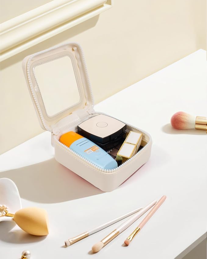 Small Clear Makeup Bag for Women, Mini Silicone Pouch Travel Cosmetic Case Waterproof Clear Make Up Pouch with Zipper Cute Toiletry Bags for Traveling Car Organizer Mini Travel Essentials (Beige) - Image 4