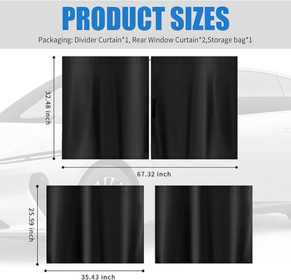 3PCS Extra Large Car Privacy Curtains,Black Coated Rear Car Window Shades & Divider Curtain Lower Interior Temperature and Provide Privacy,Portable Cars Window Curtains - Image 2