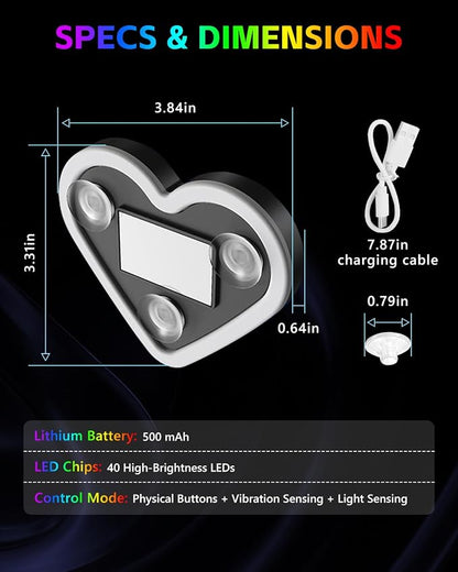 1PCS Car LED Ambient Lights, Car Triangle Window Solar-Powered Heart Shaped Atmosphere Light with 8 Switchable Lighting Modes, Rechargeable Romantic Neon Heart Light for Interior Car(Colorful) - Image 6