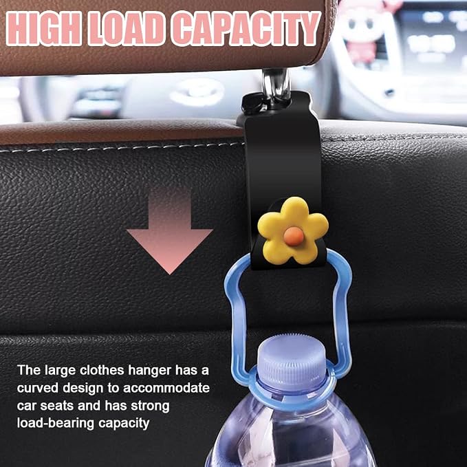 8PCS Car Headrest Hooks, Cute Flower Vehicle Seat Organizer Hooks for Purses and Bags, Portable Automotive Purse Hanger Holder Decoration, Universal Car Accessories for SUV, Sedan, Truck (Dark yellow) - Image 4