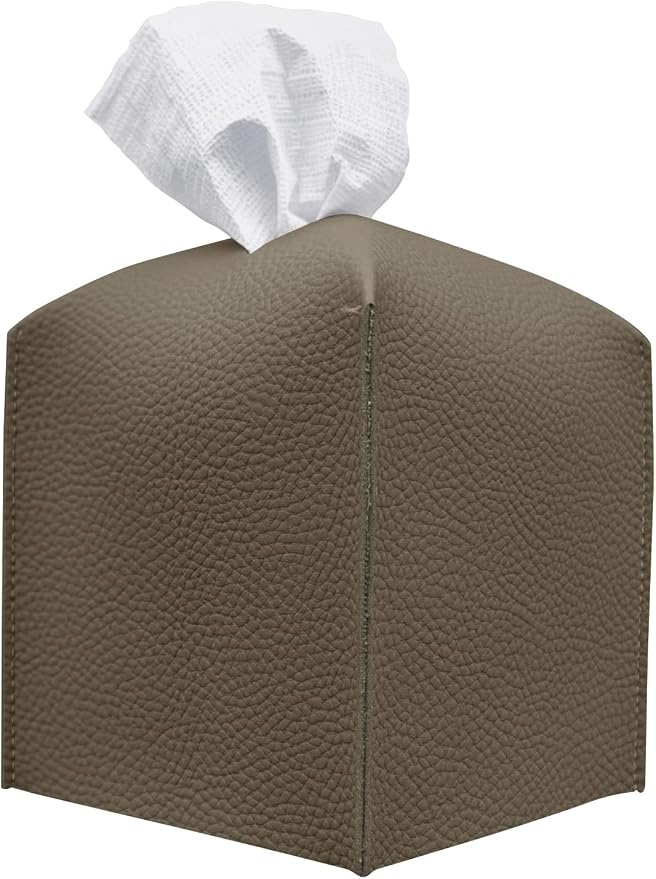 Carrotez Tissue Box Cover, [Refined] Modern PU Leather Square Tissue Box Holder - Decorative Holder/Organizer for Bathroom Vanity Countertop, Night Stands, Office Desk & Car 5"X5"X5" - Cocoa Brown by Carrotez
