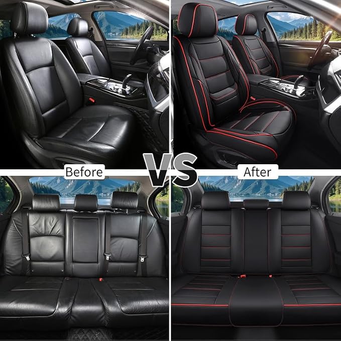 Car Seat Covers Full Set Custom Fit For Lexus GS350 2011-2020, Black&Red | Lumbar Support, Premium Faux Leather, Breathable, Anti-Slip, Airbag Compatible, Waterproof, Car Seat Protectors, 2 Row-5Seat - Image 6