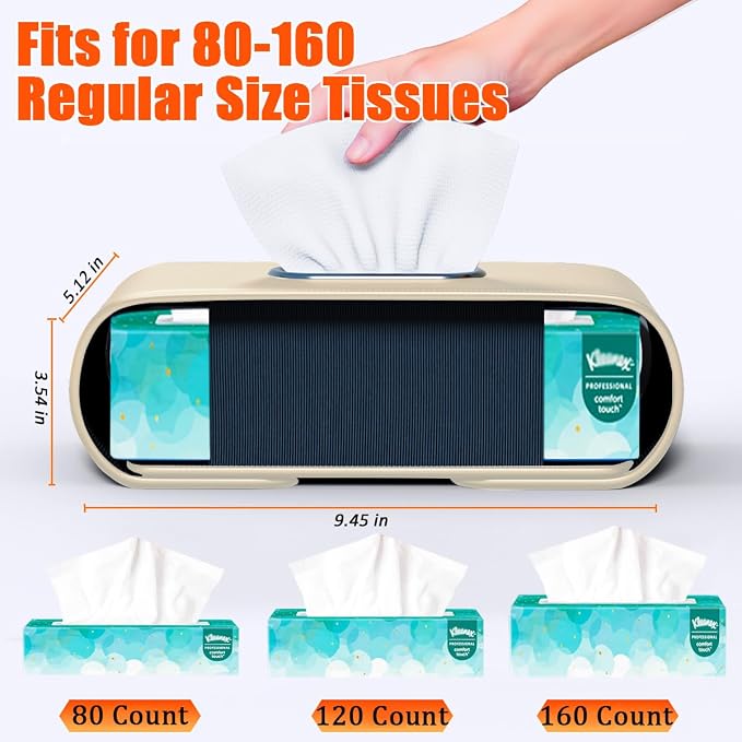 Car Tissue Holder, Car Kleenex Holder Backseat Fits 100-160 Count | Premium PU Leather,Keep Tidy,Universal,Large tissue box,Backseat Car Napkin Holder,Tissues Dispenser for Car,Beige - Image 4