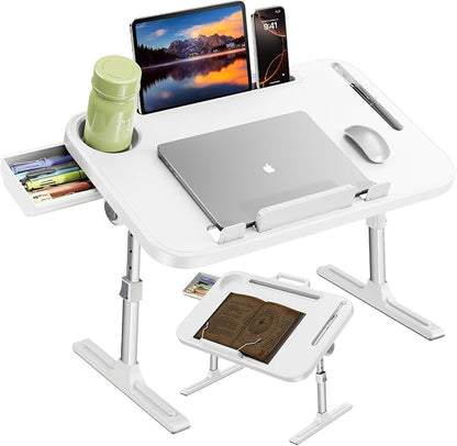 Laptop Desk Bed Table,Adjustable Lap Desk Bed Tray,Portable Folding Couch Table with Bookstand & Storage Drawer,Car Rear Seat Sofa Floor Laptop Tray Stand for Adult Kids Reading Writing Eating by Unknown