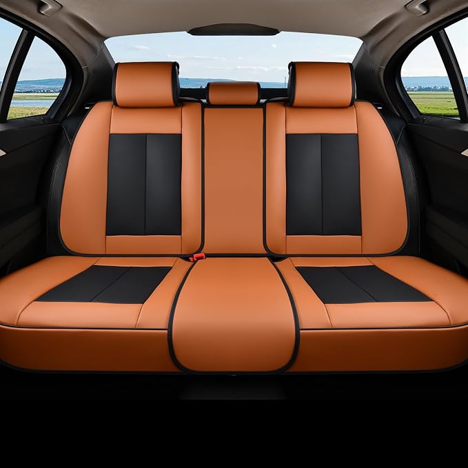 Coverado Seat Covers, Rear Car Seat Covers, Waterproof Back Seat Cover for Car Seat Protector for Kids & Dogs, Faux Leather Seat Covers for Cars Seat Cushions Universal Fit for Most Cars, Brown&Black by COVERADOAUTO