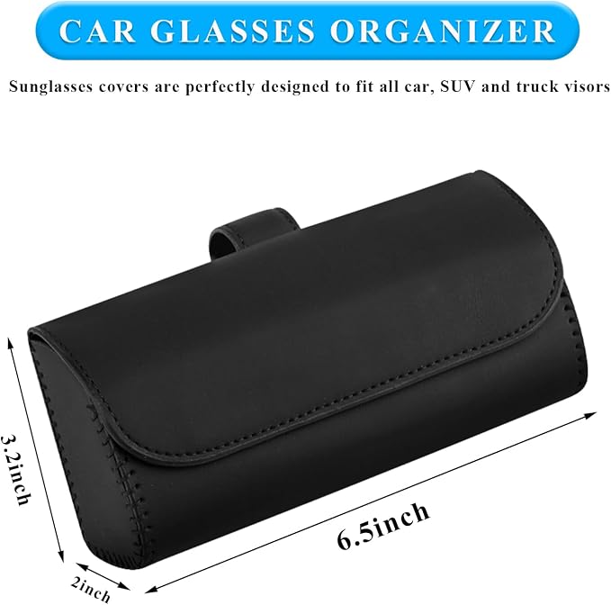 Sunglasses Holder for Car Sun Visor, Leather Auto Eyeglasses Organizer Box with Hidden Magnetic Closure, Vehicle Glasses Case Clip Holder, Car Accessories for Women Men (Black) - Image 2