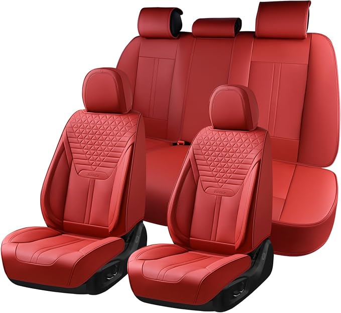 Seat Covers, Car Seat Covers Full Set, Luxury Nappa Leather Seat Covers, Breathable and Waterproof Car Seat Protector 5 Seat, Automotive Seat Covers Universal Fit for Most Cars-Red by FLORICH