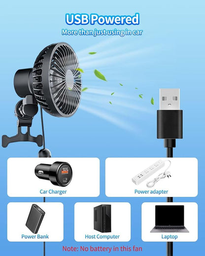 Car Fan, Portable Cooling Fan with Adjustable 3 Speed Wind and 5 RGB Light, Rotatable 360° Automatic Oscillating,Quiet operation, USB Powered, Air Circulation for Vehicle, Van, Truck, SUV - Image 8