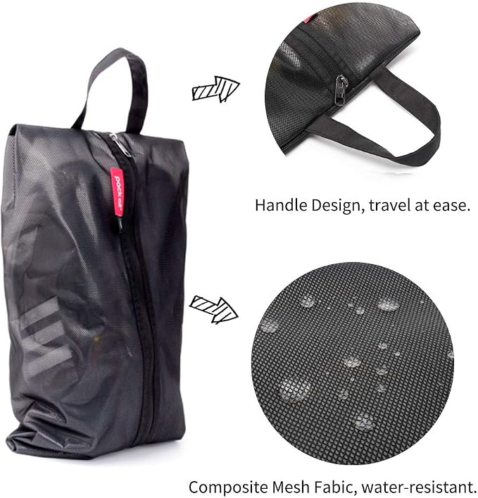 pack all Plus-Sized Shoe Bag for Travel, Water-Resistant Shoe Pouch | Odor-Resistant, Dustproof, Portable, Soccer Cleats & Gym Storage, Fits Up to Size 16, 2 Pack, Black - Image 7
