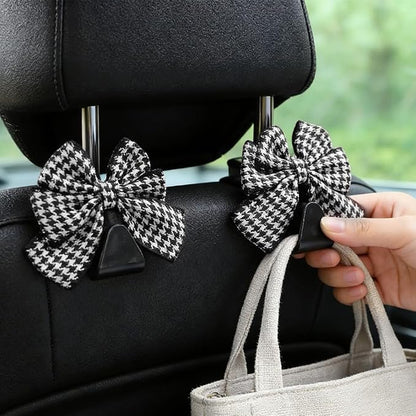 2PCS Car Seat Headrest Hooks, Car Purse Hook, Cute Bow Knot Vehicle Seatback Hanging Storage Organizer, Auto Seatback Decor Organizer Hanger for SUV Truck (Houndstooth/Black) - Image 6