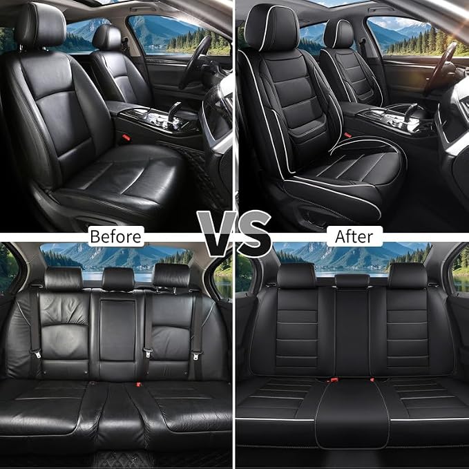 Car Seat Covers Full Set Custom Fit For Toyota RAV4 2001-2026, Black&White | Lumbar Support, Premium Faux Leather, Breathable, Anti-Slip, Airbag Compatible, Waterproof, Car Seat Protectors, 2 Row-5Seat - Image 6