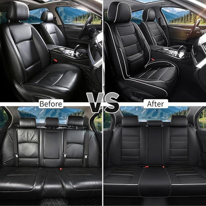 Car Seat Covers Full Set Custom Fit For Toyota Prius 2001-2026, Black&White | Lumbar Support, Premium Faux Leather, Breathable, Anti-Slip, Airbag Compatible, Waterproof, Car Seat Protectors, 2 Row-5Seat - Image 6