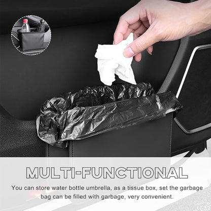Yourkar Car Trash Can, Foldable Waterproof Leather Car Garbage Organizer Holder, Automotive Mini Dustbin Container with One Roll Trash Bag, Universal Interior Car Accessories (Black) - Image 4