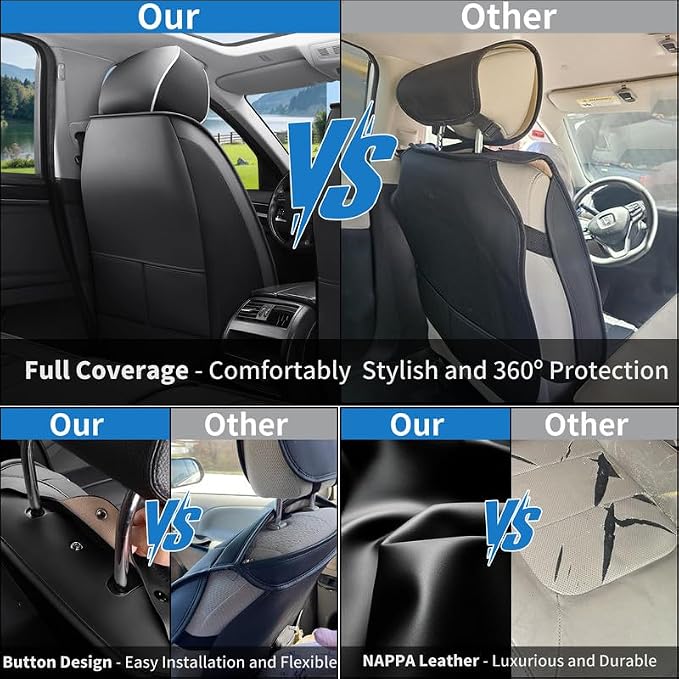 Car Seat Covers Full Set For Hyundai Santa Cruz 2022-2026 ,Black&White | Premium Faux Leather, Waterproof, Anti-Slip, Airbag Compatible, Breathable, Car Seat Protectors, 2 Rows 5 Seats - Image 6