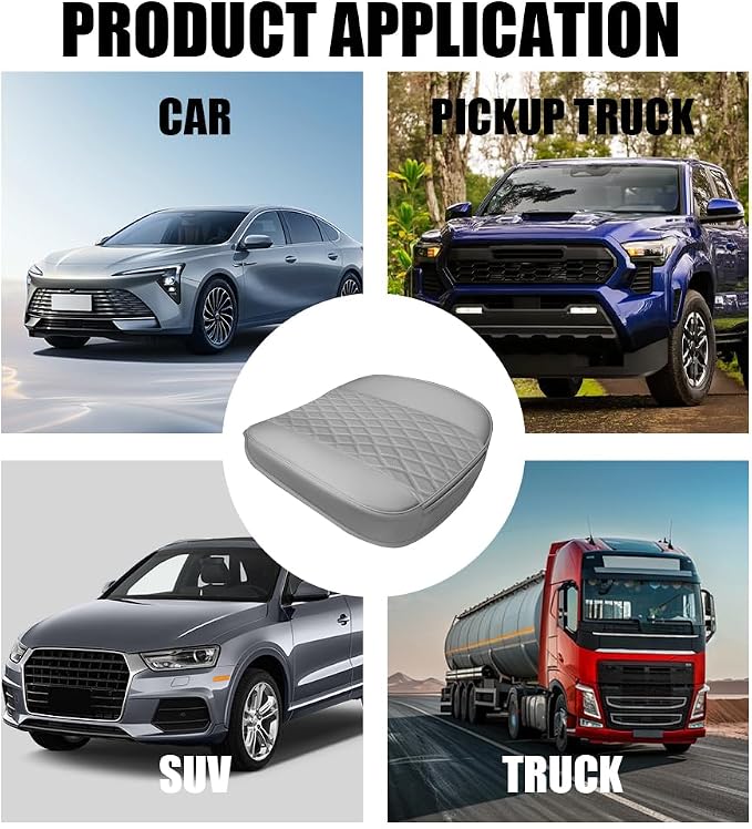 Leather Front Car Seat Covers, Car Bottom Seat Cover, Anti Slip Leather Auto Front Seat Cushion Cover with Storage Pocket, Waterproof Bottom Auto Seats Cushion Pad Mat for Vehicles (Grey) - Image 7