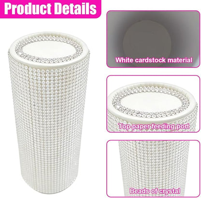 Craedli Bling Car Tissue Holder for Cup Holder, Sparkly Crystal Rhinestone Round Cylinder Car Tissue Box, Refillable Tissues Dispenser Auto Interior Paper Napkin Container with 1 Pack Tissues (White) - Image 3