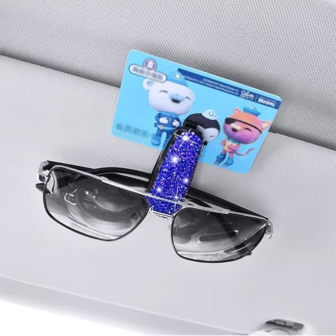 Set of 2 Bling Rhinestone Car Sun Visor Glasses Holders with Anti-Scratch Sponge,Car Decoration for Women Girls,Ticket Card Clip Visor Organizer,Universal Rhinestone Car Accessories (Jewel Blue) - Image 7